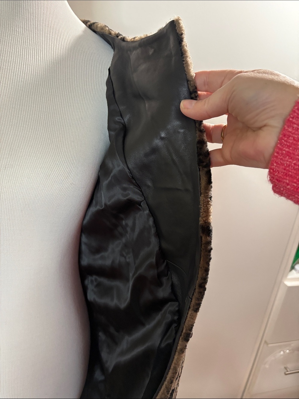 Rebecca Minkoff Brown & Black Leopard Teddy Jacket Leather Trim Snap Closure M/L - Picture 4 of 10